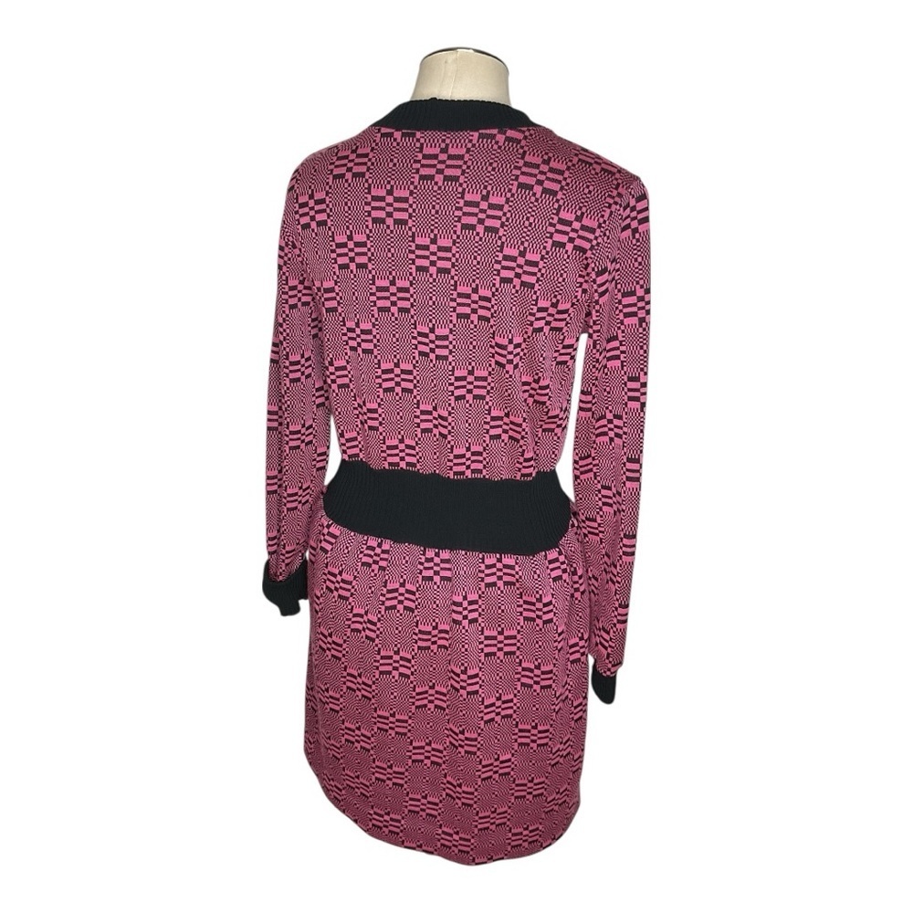 Vintage Pink Black Geometric Knit Long Sleeve Fit & Flare Sweater Dress - Picture 3 of 4